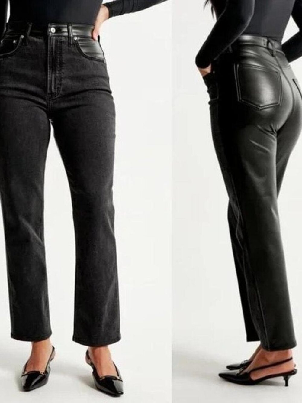 Abercrombie Ankle Straight Ultra High Rise Half Denim Half Leather